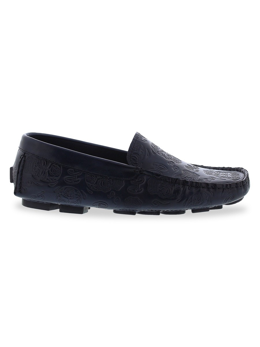 Robert Graham Men's Crossbones Embossed Leather Driving Loafers - Navy - Size 11 | Saks Fifth Avenue OFF 5TH