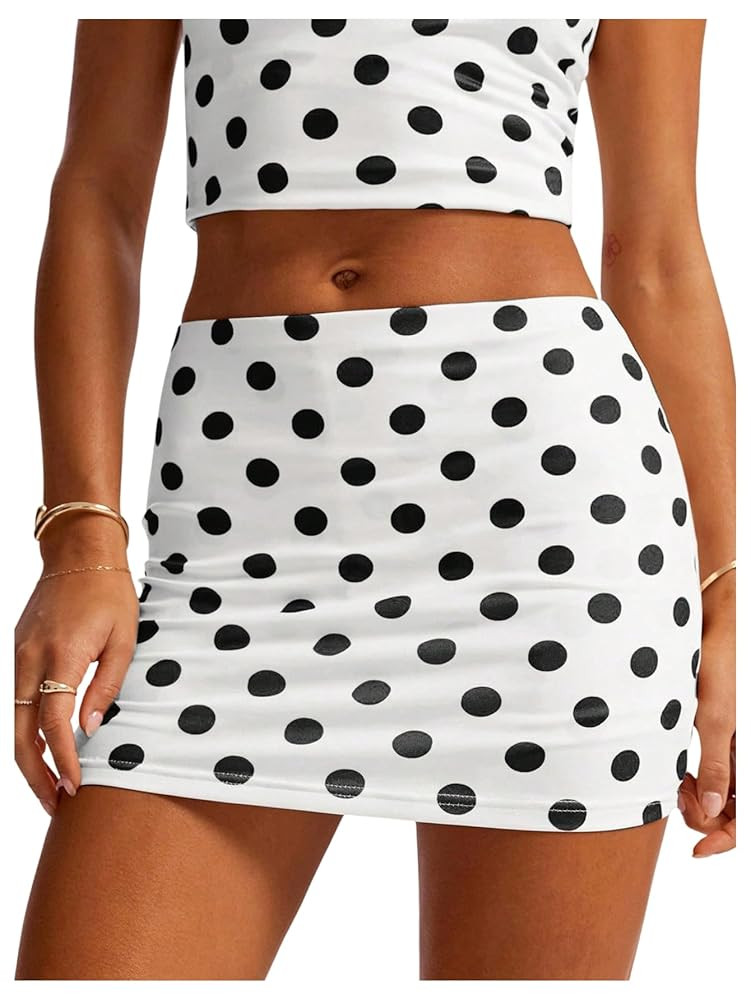 Milumia Women's Polka Dots Bodycon Mini Skirt Low Waisted Skinny Skirts with Shorts | Amazon (US)