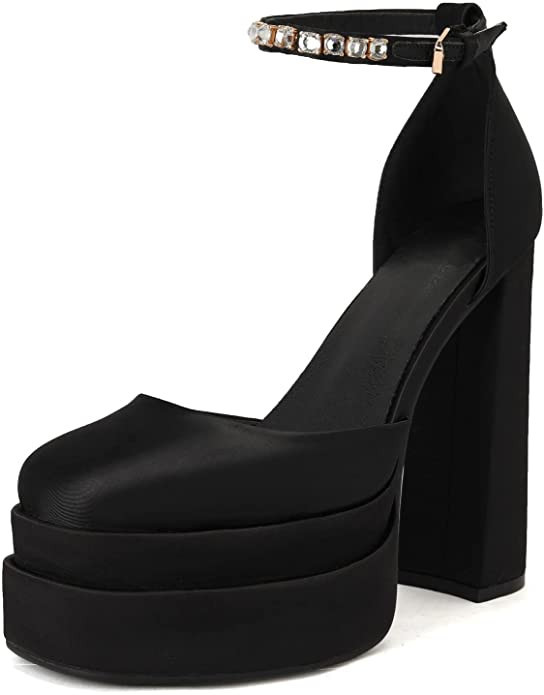 THESHY Womens Platform Chunky High Block Heels Ankle Strap Buckles Wedge Dress Pumps Fashion Shoe... | Amazon (US)