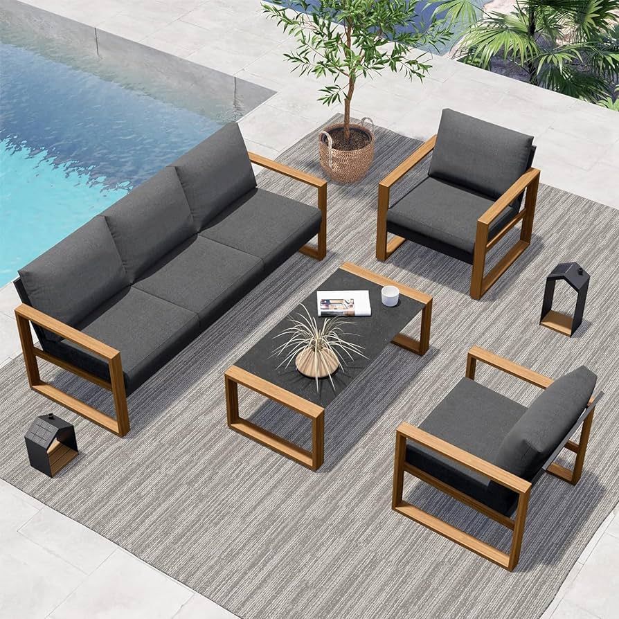 Grand patio Outdoor 4-Piece Modern Aluminum Patio Furniture Sets 5 Person Conversation Set, Faux ... | Amazon (US)