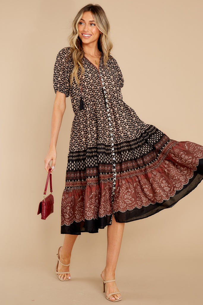 My Precious Flower Black Multi Floral Print Midi Dress | Red Dress 