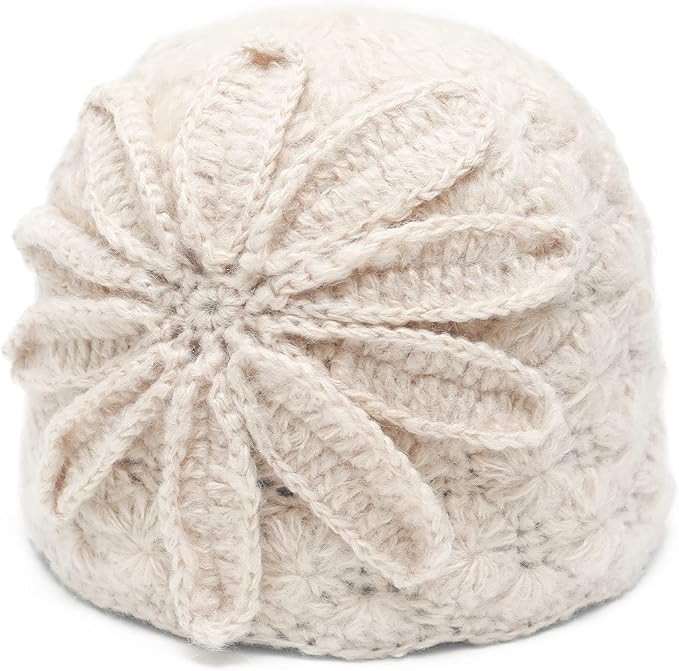 ZLYC Women Winter Knit Beanie Hat Soft Crochet Skullies Beanies with Flower Accent | Amazon (US)