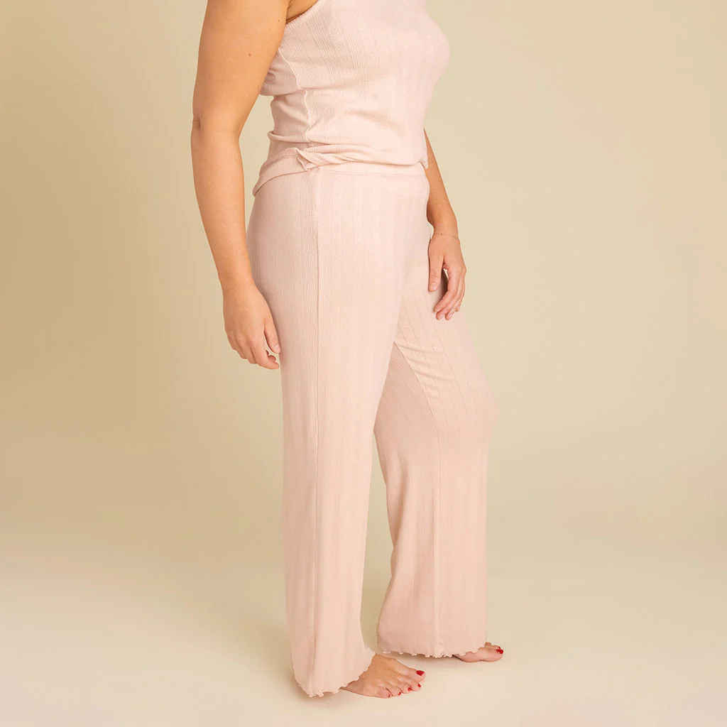 Solid Pink Straight-Leg Dusty Blush Women's Pointelle Pants | Posh Peanut® | Posh Peanut