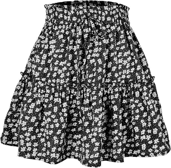 Womens Summer Flowy Tiered Ruffle Mini Skirt Cute High Waist Beach Boho Floral Polka Dot Short Sk... | Amazon (US)