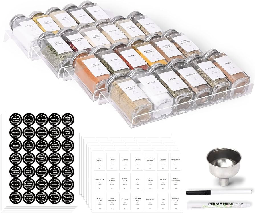 Brippo Spice Drawer Organizer with 23 Spice Jars, 378 Seasoning Labels Sticker, 4 Tier Kitchen Dr... | Amazon (US)