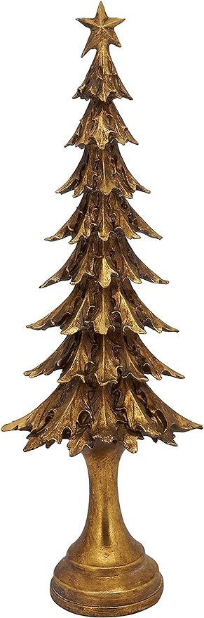 Fennco Styles Resin Gold Vintage Christmas Tree Figurine with Star Topper 20" H - Tabletop Small ... | Amazon (US)