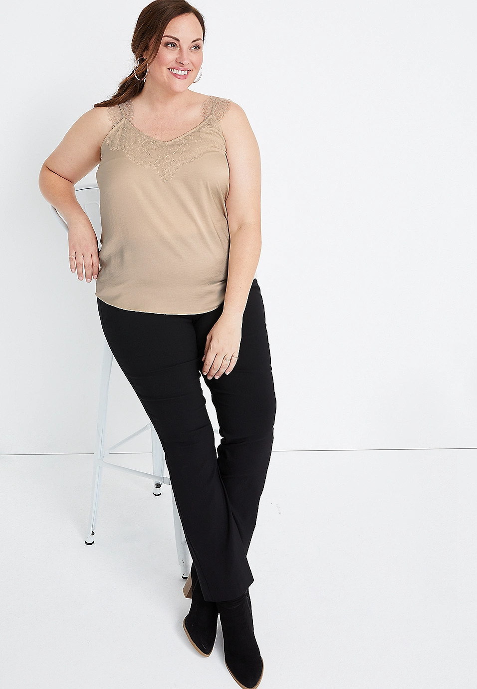 Plus Size Satin Lace Trim Cami | Maurices