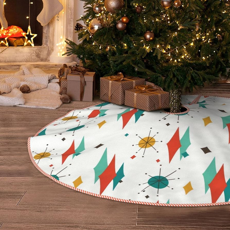 Christmas Tree Skirt 48 inches Mid Century Modern Retro Starburst Xmas Tree Skirts Mat Farmhouse ... | Amazon (US)