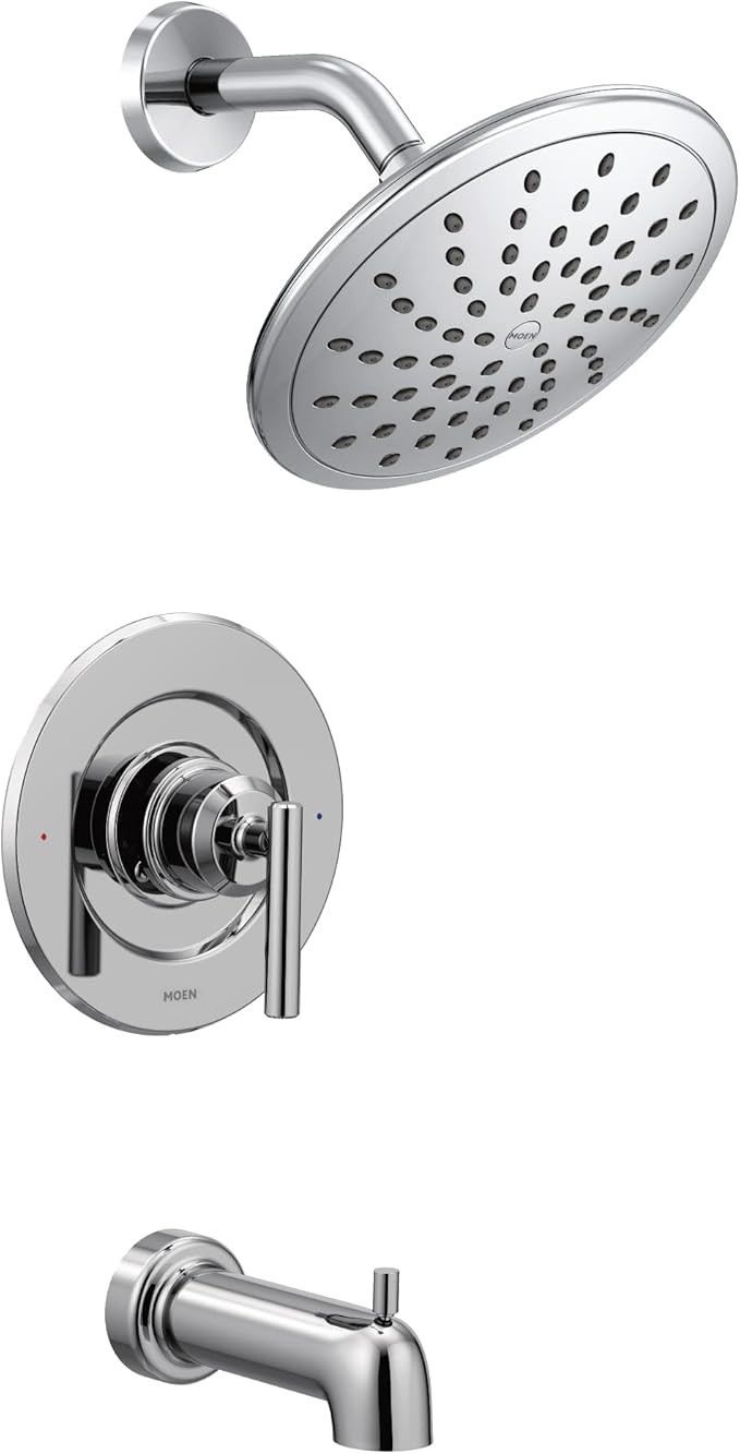 Moen Gibson Chrome Pressure Balancing Modern Bathtub and Shower Trim Kit with Wide Rain Shower He... | Amazon (US)