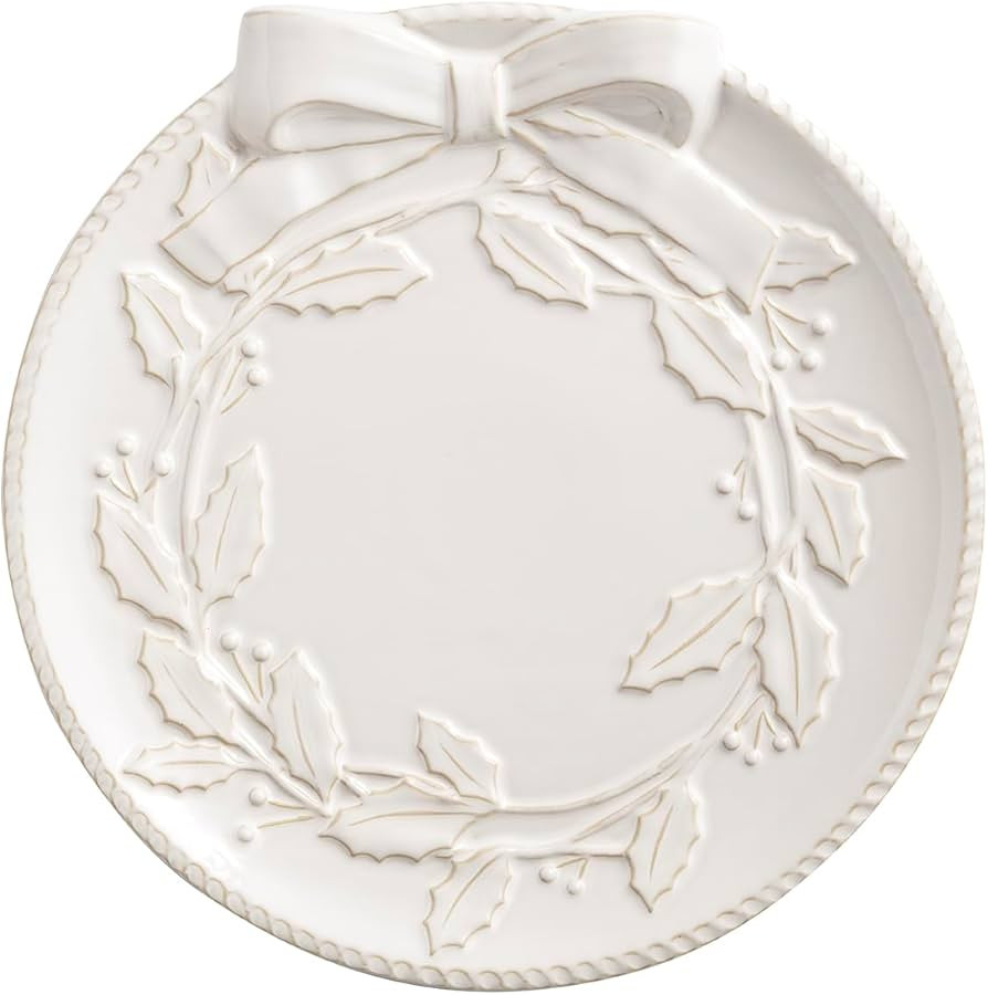 Mud Pie Christmas White Wreath Platter Set | Amazon (US)