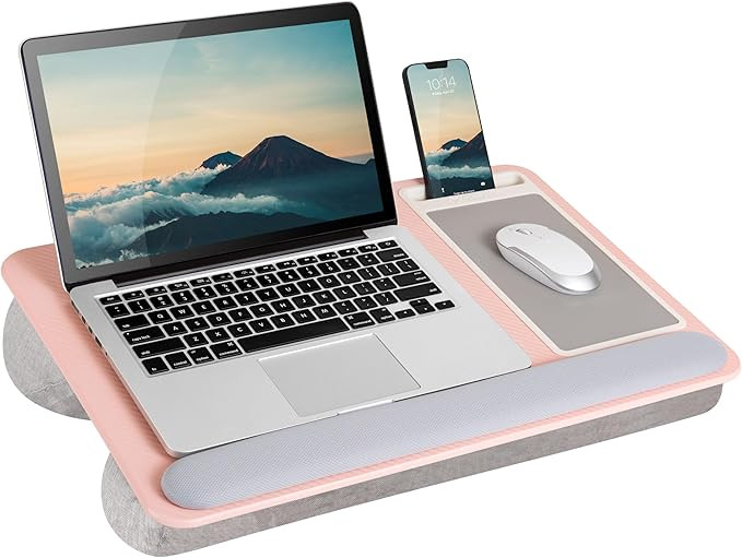 LAPGEAR Home Office Pro Lap Desk with Wrist Rest, Mouse Pad, and Phone Holder - Pink - Fits up to... | Amazon (US)