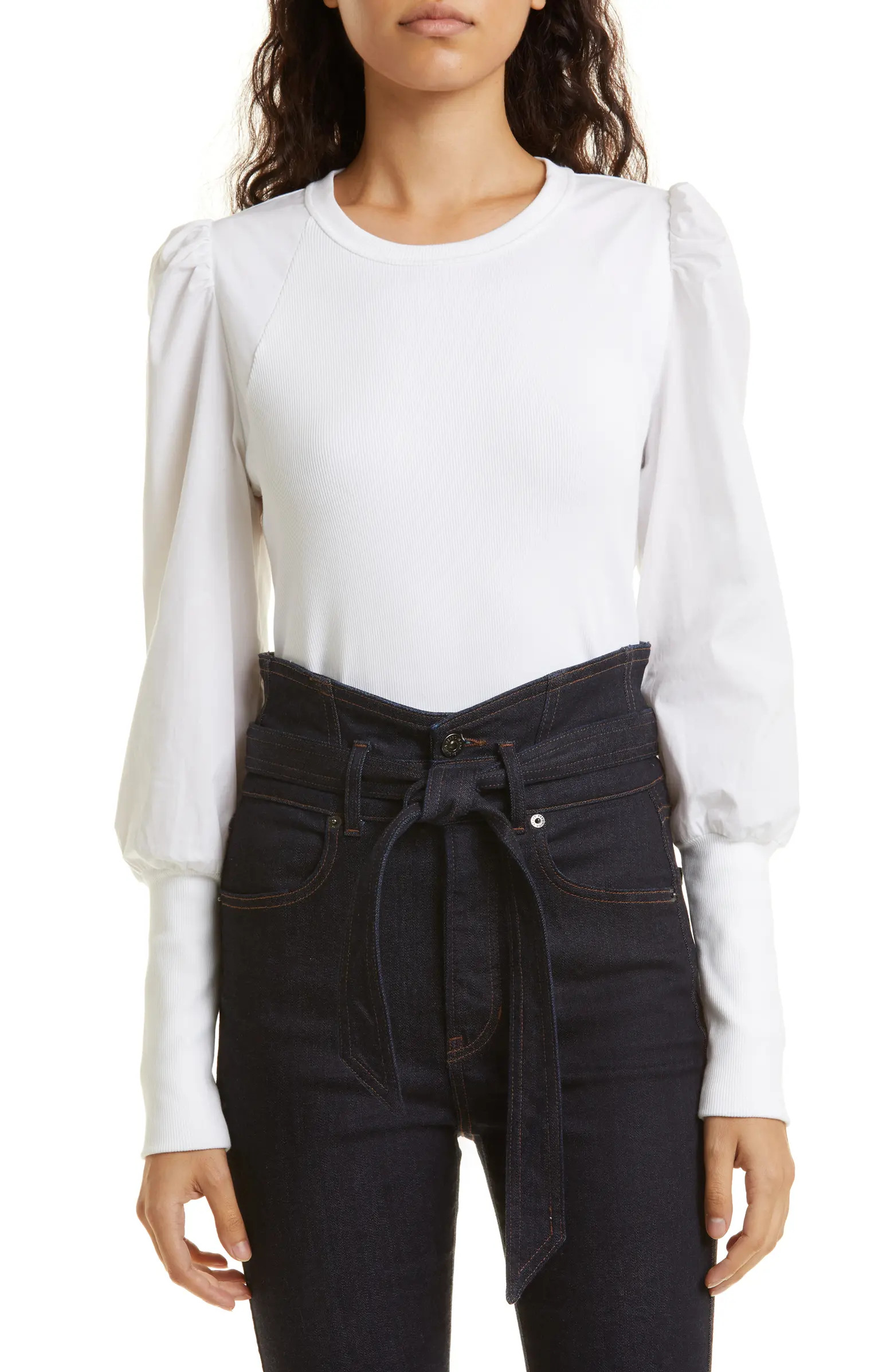 Donovan Mixed Media Stretch Cotton Top | Nordstrom