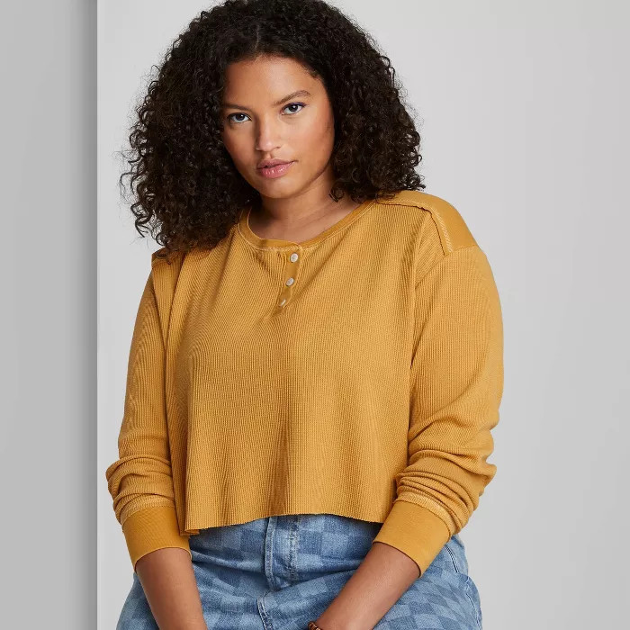 Women's Long Sleeve Boxy Waffle Henley T-Shirt - Wild Fable™ | Target