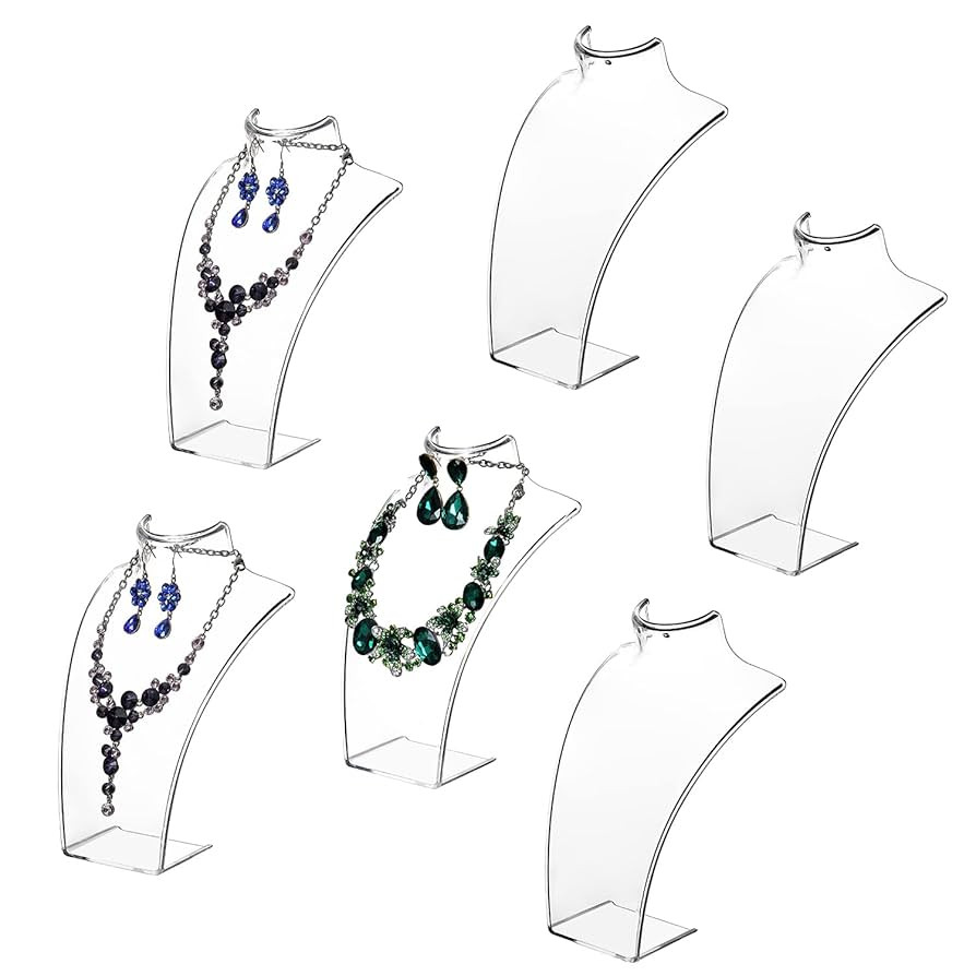 MyGift Premium Clear Acrylic Necklace Bust and Earring Display Stand - Countertop 3D Jewelry Hold... | Amazon (US)