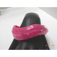 Vintage Hot Pink Plastic Curvy Bangle Bracelet | 8920 Clear Rhinestones | Etsy (US)