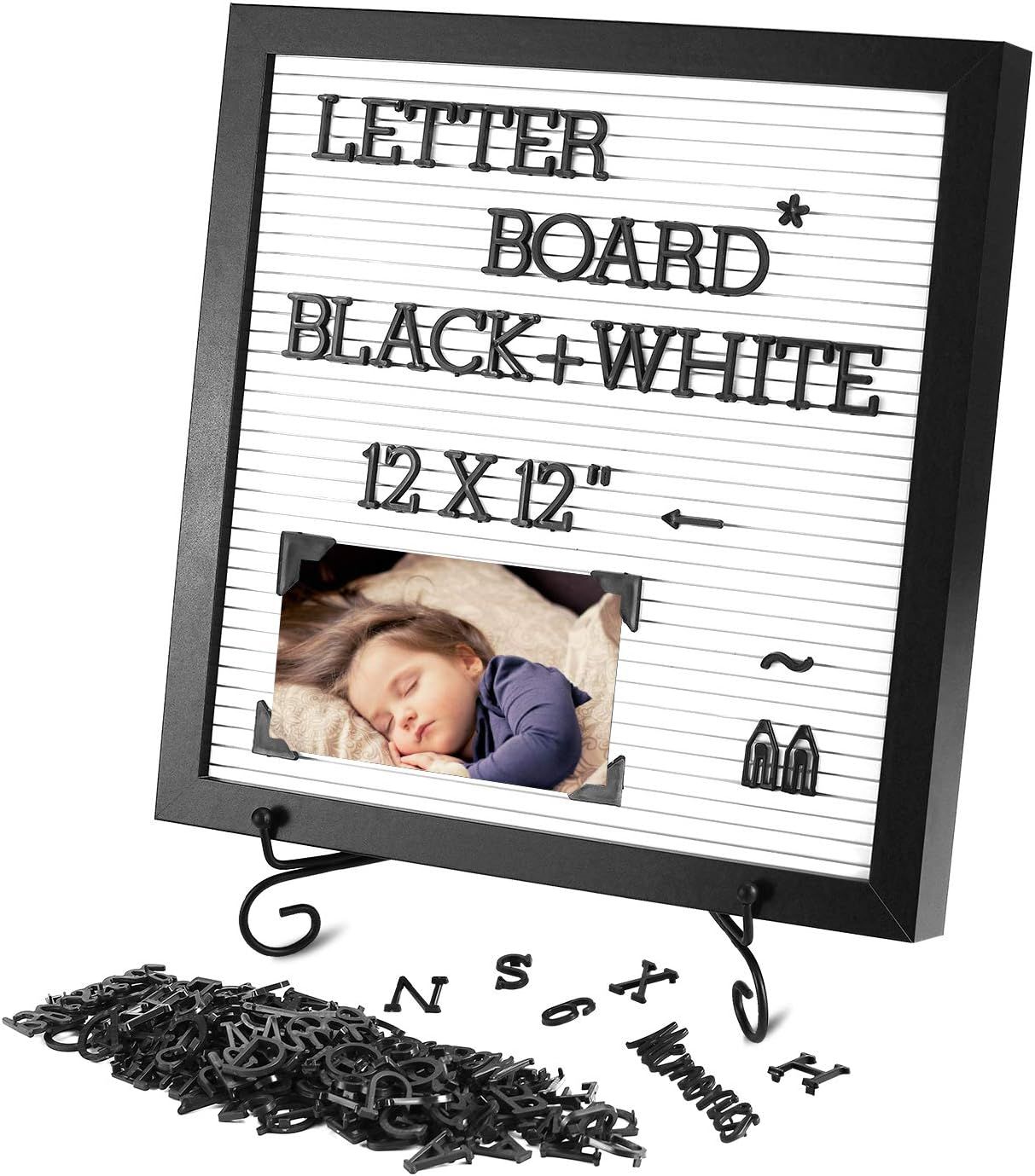 Changeable Letter Board 12x12 inches, Plastic Message Board with Metal Stand, Black Characters & ... | Amazon (US)