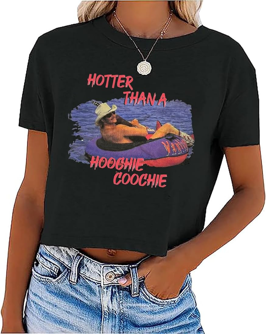 Hotter Than a Hoochie Coochie Crop T-Shirt Women Vintage Graphic Country Music Tees Beach Vacatio... | Amazon (US)