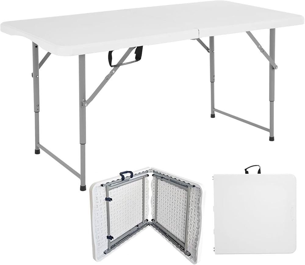 4ft Folding Table, Heavy Duty Portable Foldable Table with Carrying Handle,Adjustable Height Sett... | Amazon (CA)