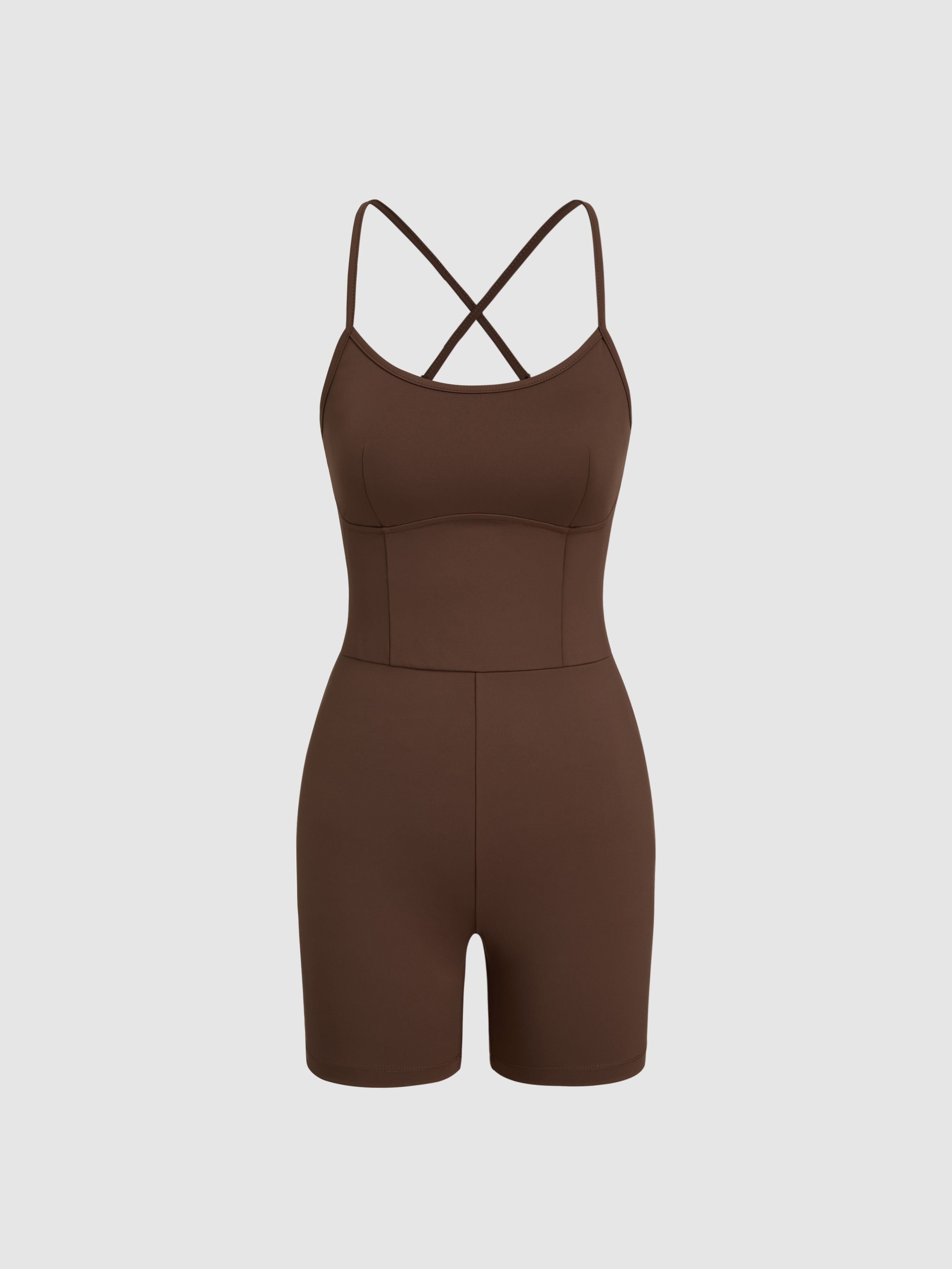 Knit Fabric CIDERAIRY™ Fabric Scoop Neckline Mid Rise Solid Active Romper For Gym/Sports | Cider