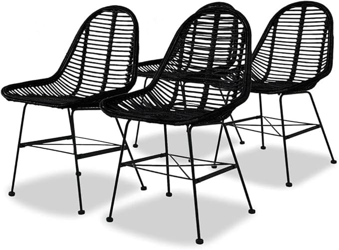 vidaXL 4X Dining Chairs Natural Rattan Black Colonial Kitchen Chair Home Seat | Amazon (US)