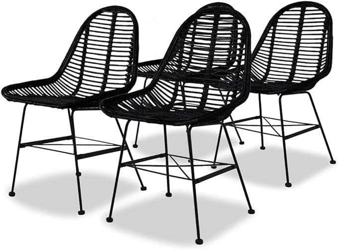 vidaXL 4X Dining Chairs Natural Rattan Black Colonial Kitchen Chair Home Seat | Amazon (US)