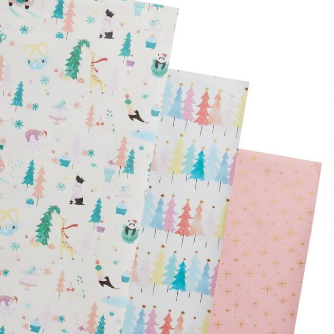 Stars, Trees and Animals Holiday Wrapping Paper Rolls 3 Pack | World Market