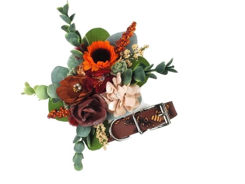 Succulent Wedding Collar | The Tahitian | Burnt Orange, Sage, and Burgundy | Flower Dog collar | ... | Etsy (US)