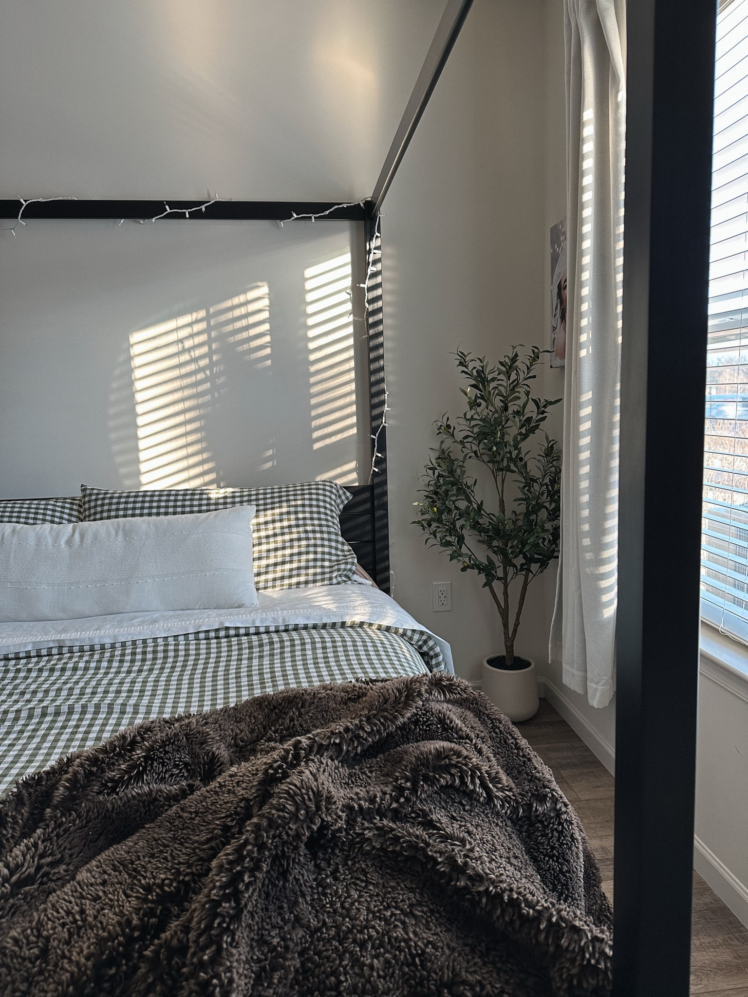 Canopy bed, olive tree, lights, gingham duvet, and a fluffy blanket = a full heart 🥹

#bed #bedroom #duvet #bedding #bedroominspo #bedroomdecor

#LTKHome #LTKFindsUnder100 #LTKFamily