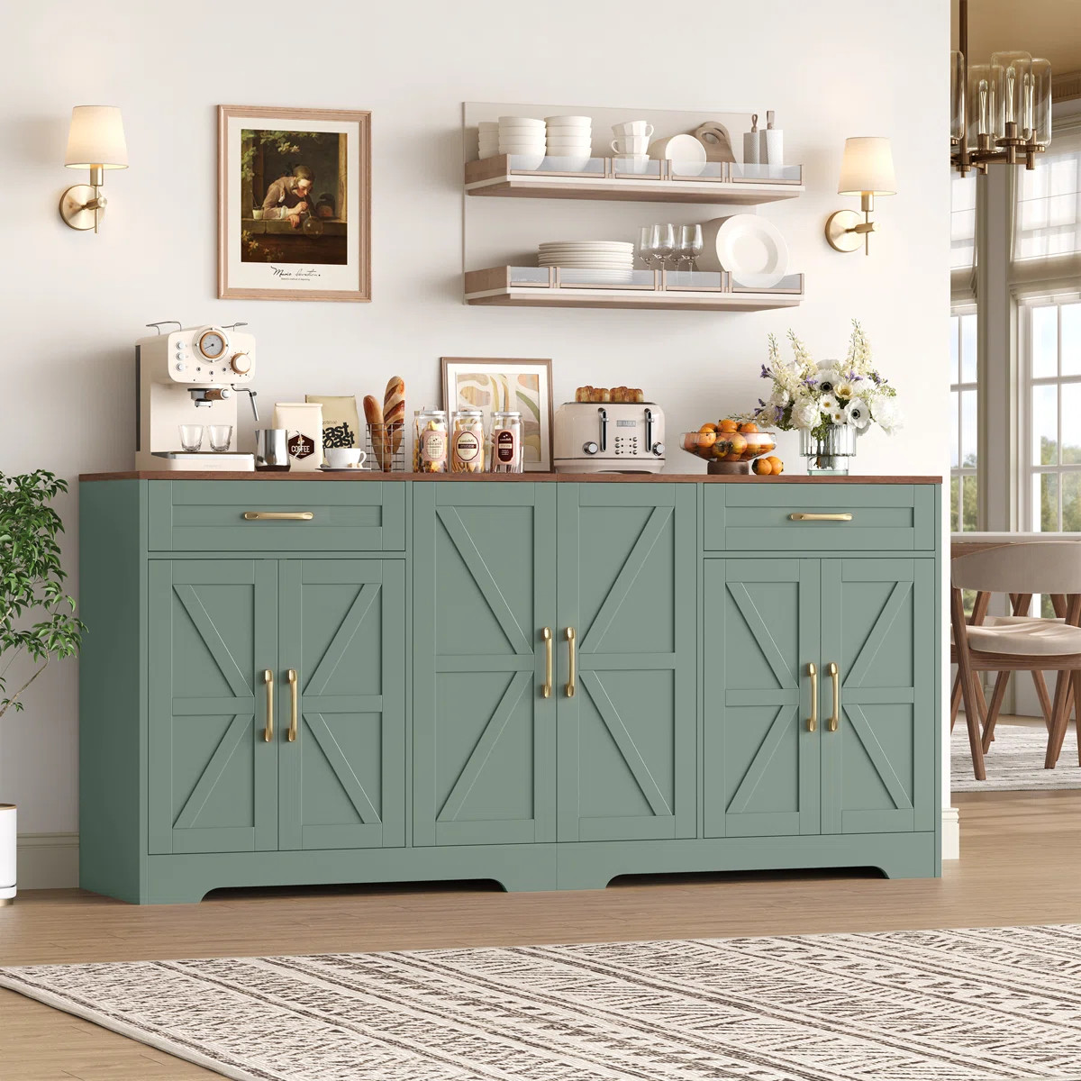 71'' Large Farmhouse Sideboard with Adjustable Shelves and 2 Large Drawers | Wayfair North America