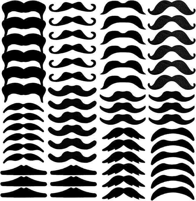 KICNIC 60 Pcs Black Fake Mustaches Self Adhesive (10 Designs) Novelty Hairy Beard Costume Facial ... | Amazon (US)