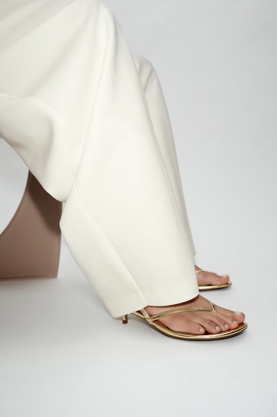 Zara - Metallic Kitten Heel Sandals - Gold - 8 - Woman | Zara US