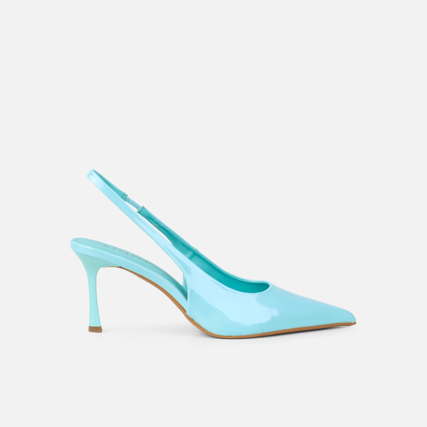 Liorra Blue Patent Sling Back Mid Heeled Shoes | Simmi Shoes
