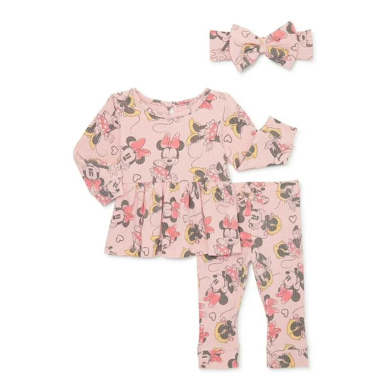 Disney’s Minnie Mouse Baby Girls Peplum Top, Leggings and Headband Set, 3 Piece, Sizes 0/3-24 M... | Walmart (US)