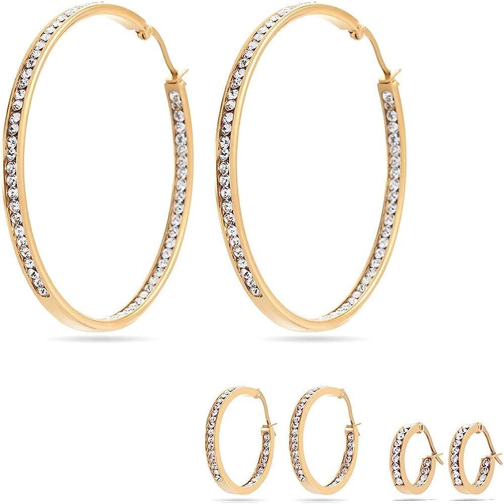 Gold Hoop Earrings Big Circle Huggie Earrings for Women Brilliant Crystal Jewelry Charm Hypoaller... | Amazon (US)