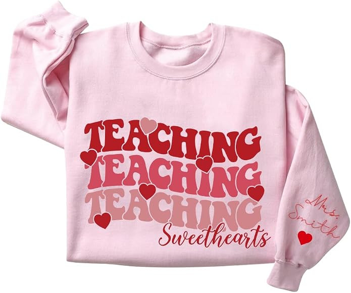 IZI POD Teacher Valentine Sweatshirt, Women's Valentines Day Sweatshirt, Retro Heart Sweatshirt, ... | Amazon (US)