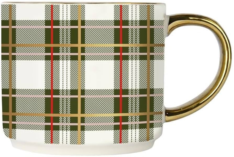 Sweet Water Decor Green Plaid Coffee Mug, 14oz China Christmas Mug with Gold Handle, Large Holida... | Amazon (US)