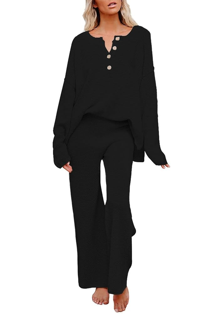 Pink Queen Women's 2 Piece Fall Outfit Lounge Set Long Sleeve Button Pullover Sweater Matching Wi... | Amazon (US)