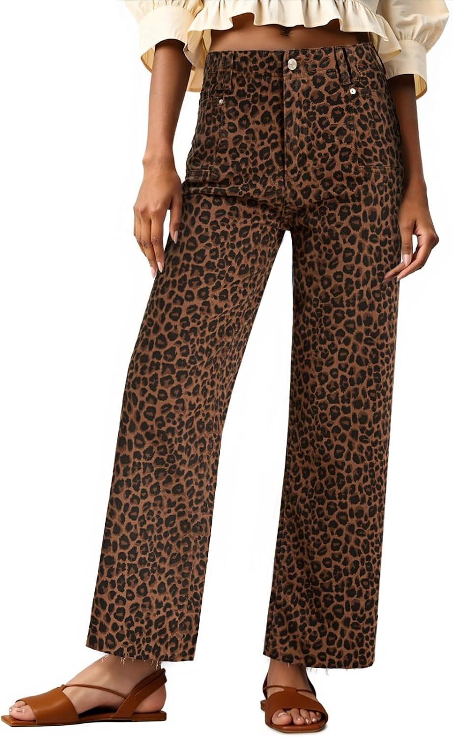 Cicy Bell Womens High Waisted Cropped Jeans Straight Leg Raw Hem Denim Pant | Amazon (US)