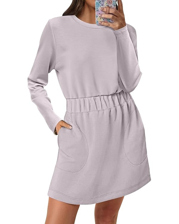 ANRABESS Womens Long Sleeve Dress 2025 Fall Casual Elastic Waist Short Mini T Shirt Dresses with ... | Amazon (US)