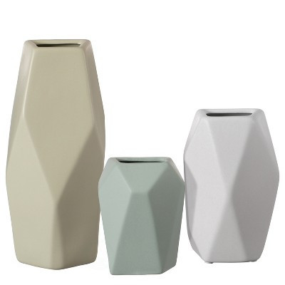 Uniquewise Decorative Ceramic Multi Paned Vase, Modern Style Centerpiece Table Vase Set of 3, Beige Large, White Medium, And Green Small | Target