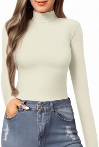 MANGOPOP Women's Mock Turtle Neck Slim Fit Long Sleeve Shirts Fall Fashion Tight Tops Basic Tee W... | Amazon (US)