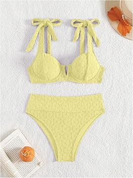 SOLY HUX Women's High Waisted Bathing Suit Tie Shoulder Underwire Summer Swimsuit Bikini Set | Amazon (US)