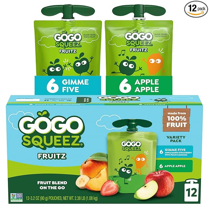 GoGo squeeZ Applesauce and Fruit Puree Variety Pack, Apple & Gimme Five!, 3.2 oz (Pack of 12), Un... | Amazon (US)