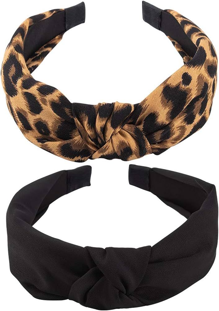 KICOSY 2PCS Headbands for Women Leopard Headband Knotted Headband for Girls Fashion Wide Headband... | Amazon (US)