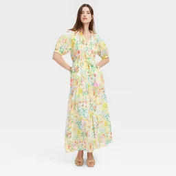 Women's Vacation Short Sleeve Maxi Dress Yellow/Green - Roller Rabbit x Target S | Target