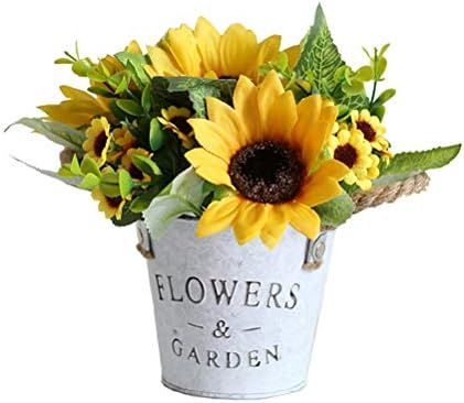 UUPP Potted Artificial Sunflowers Bonsai Plant Fake Flowers in Metal Pot Silk Flower Arrangements... | Amazon (US)