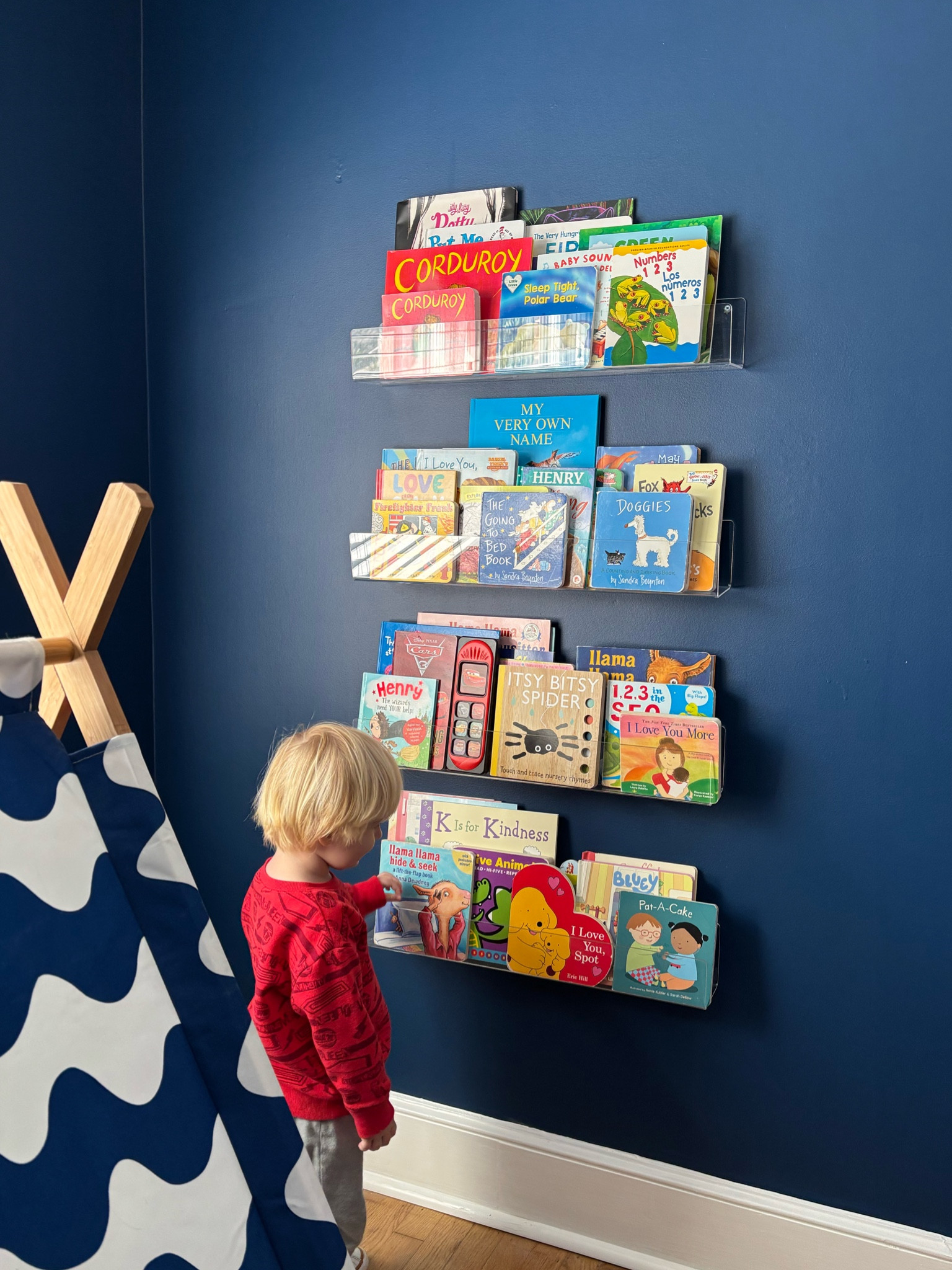Finally hung these cool bookshelves in Henry’s room! The perfect pop of modern 😍 I got these on Amazon over a year ago… the ones I bought are sold out but I’ve linked some that look very similar! Make sure to go with the 24 inch shelves.

#LTKHome