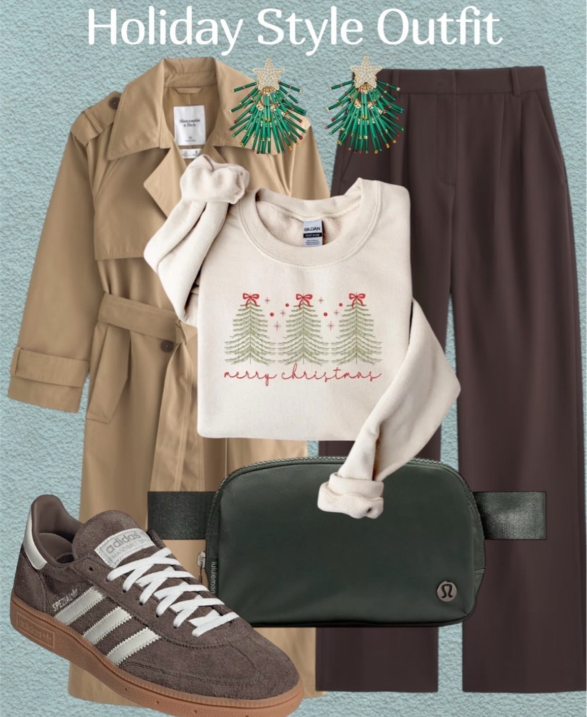 Neutral Christmas sweatshirt with tailored chocolate brown trousers, comfy Adidas sneakers, and a classic trench coat — the casual-yet-polished outfit for holiday errands, coffee runs, or family gatherings. 



holiday outfit 2025, casual Christmas outfit, cozy holiday look, Christmas day outfit idea, holiday travel outfit, LTK winter outfit, Christmas sweatshirt outfit, festive outfit inspiration
#HolidayStyle #ChristmasOutfit #CasualChristmasLook #LTKWinter #LTKStyle #LTKFashion #HolidayOOTD #WinterOutfitInspo #CozyStyle #ChristmasVibes #HolidayFashion #TrenchCoatOutfit #AdidasStyle #LTKItBag
#LTKShoeCrush 

#LTKHoliday #LTKGiftGuide #LTKSeasonal
