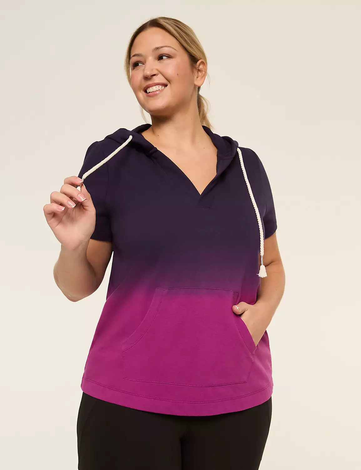 LIVI French Terry Short-Sleeve Dip-Dye Hoodie | Lane Bryant (US)