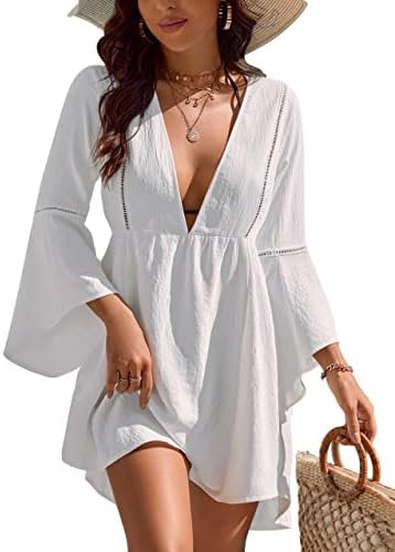 Blooming Jelly Womens Swimsuit Coverup V Neck Chiffon Bathing Suit Cover Up Beach Dress Swim Biki... | Amazon (US)